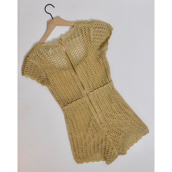 ALICE MCCALL Hot Like Fire Playsuit in Metallic Gold Romper Crochet Knit ~ 0 - Picture 8 of 15